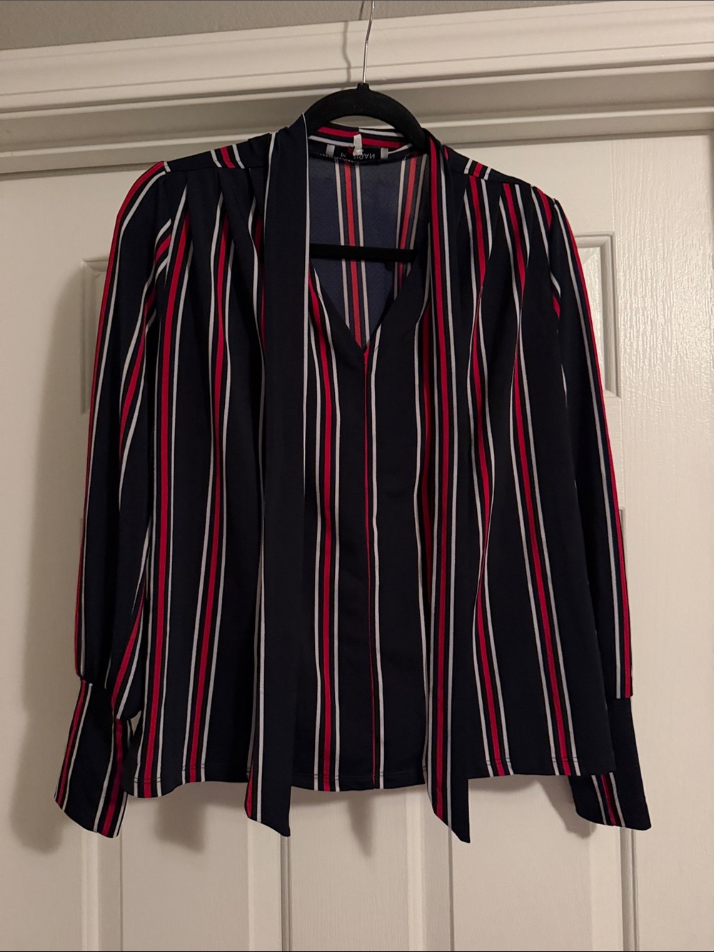 Morgan Detoi Navy Blouse with Red and White Stripes